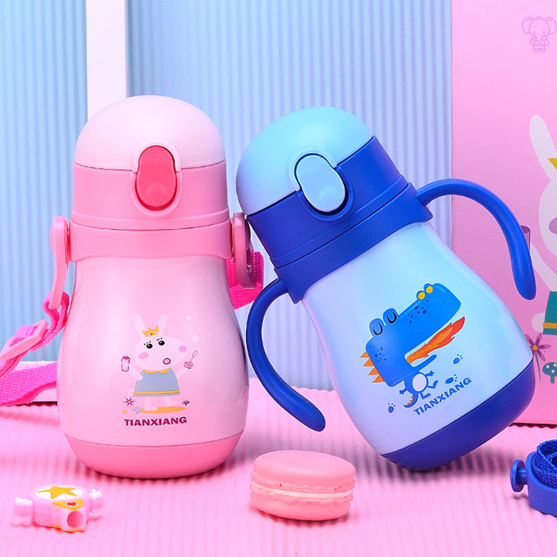 280ML Kids Stainless Steel Double Wall Insulated Water Bottle With Straw Lid & Handle