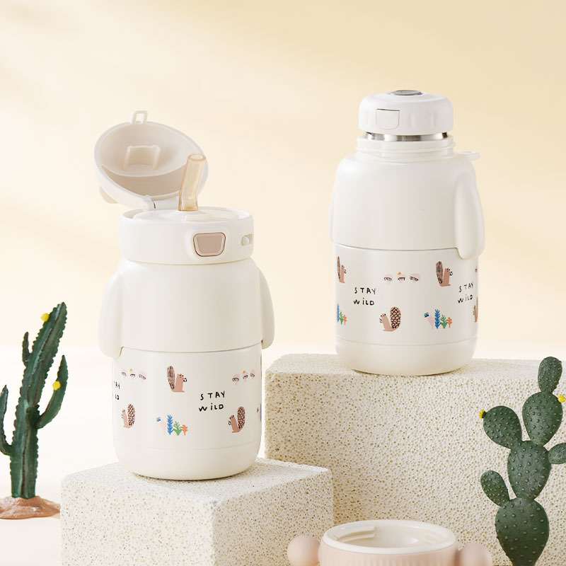 BPA Free Stainless Steel Kids School Children Water Bottle with Two Lids and Straw