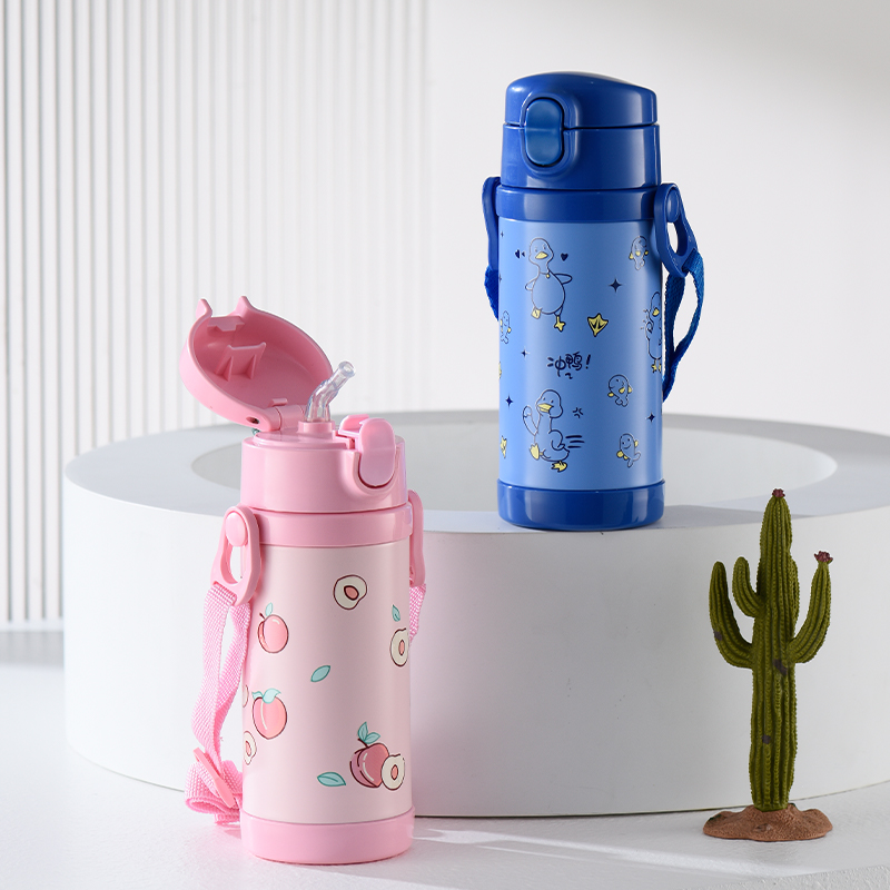 300ML Kids Stainless Steel Double Wall Insulated Water Bottle With Straw Lid